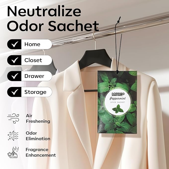 12 Pack Peppermint Scented Sachets for Drawer, Closet Odor Eliminator Air Freshener Bags, alternate product view 2