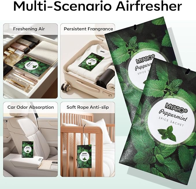 12 Pack Peppermint Scented Sachets for Drawer, Closet Odor Eliminator Air Freshener Bags, alternate product view 3