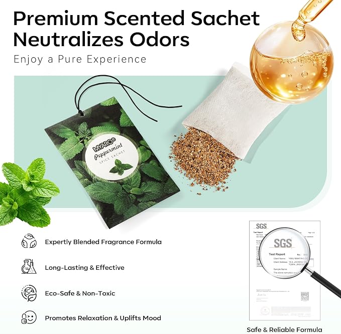 12 Pack Peppermint Scented Sachets for Drawer, Closet Odor Eliminator Air Freshener Bags, alternate product view 4