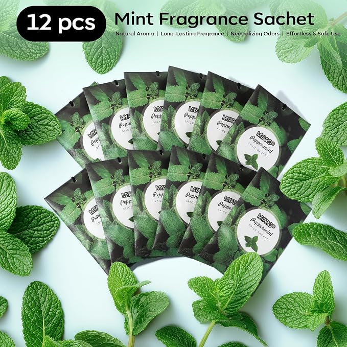 12 Pack Peppermint Scented Sachets for Drawer, Closet Odor Eliminator Air Freshener Bags, alternate product view 5
