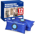 12 Pack Rechargeable Desiccant Packs, 100g Each, Blue, Color Indicating Silica Gel Dehumidifier Bags for Storage, Closets