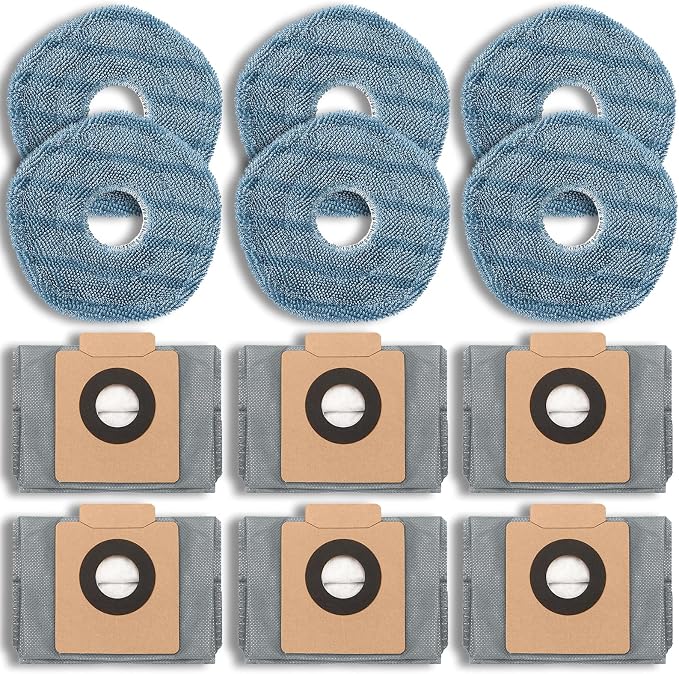 12 Pack Replacement Parts Dust Bags Mop Pads for X10 Pro Omni Accessories Robot Vacuum Self-Empty Station,6 Dust Bags, 6