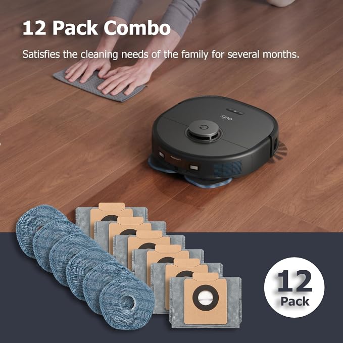 12 Pack Replacement Parts Dust Bags Mop Pads for X10 Pro Omni Accessories Robot Vacuum Self-Empty Station,6 Dust Bags, 6