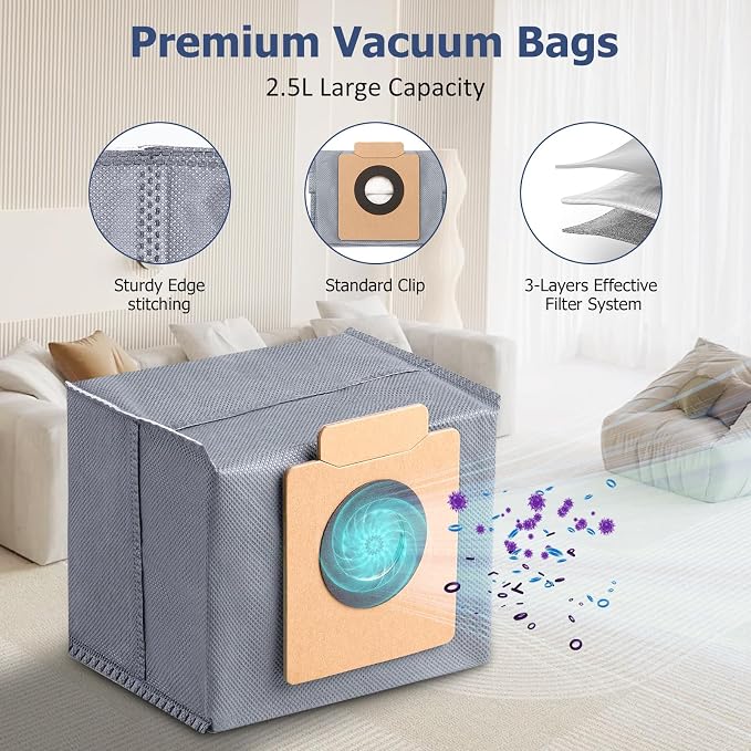 12 Pack Replacement Parts Dust Bags Mop Pads for X10 Pro Omni Accessories Robot Vacuum Self-Empty Station,6 Dust Bags, 6