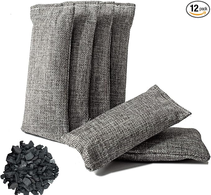 12 Packs Natural Air Purifying Bag, Shoe Deodorizer and Odor Eliminator, 100% Natural Activated Bamboo Charcoal made from