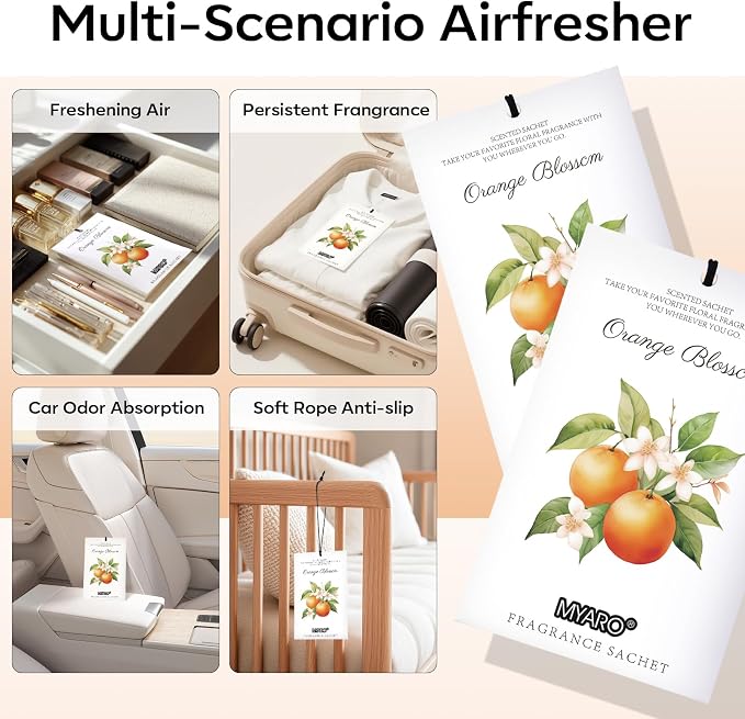 12 Packs Orange Scented Sachets - Fragrance for Closet, Drawer, Bathroom, Car - Air Freshener Deodorizer Packets, alternate