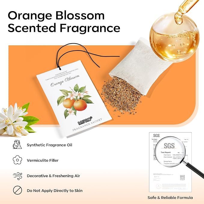 12 Packs Orange Scented Sachets - Fragrance for Closet, Drawer, Bathroom, Car - Air Freshener Deodorizer Packets, alternate