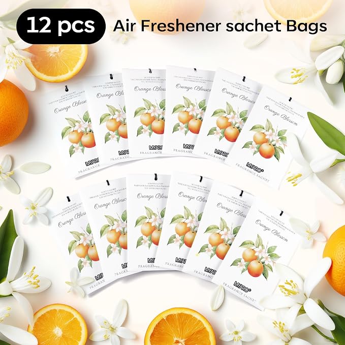 12 Packs Orange Scented Sachets - Fragrance for Closet, Drawer, Bathroom, Car - Air Freshener Deodorizer Packets, alternate