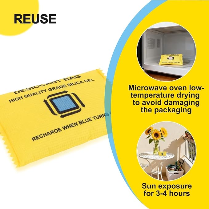 12 Packs Rechargeable Desiccant - GARGEN Moisture Absorber Reusable Silica Gel Packets, Color Changing Desiccant, alternate