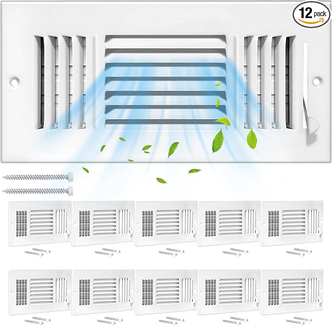 12 Pcs 14x6 Inch Air Vent Covers - 3-Way Solid Metal Wall & Ceiling Register, Return Air Vent (White, Interior Size 14 x 6)