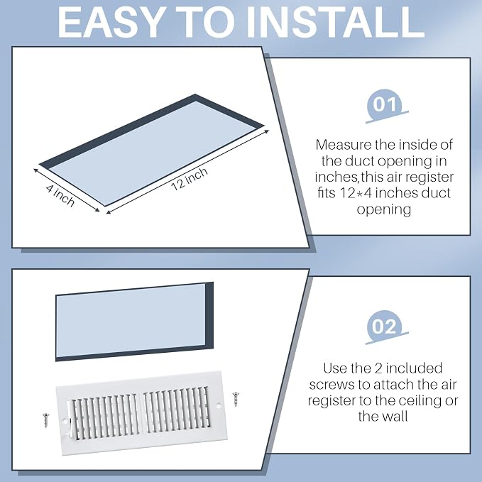 12 Pcs 4 x 12 Inch (Interior Size) Air Vent Cover Ceiling Register Grill Duct Opening Air Supply Diffuser 2 Way Steel