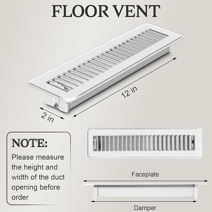 12 PCS Floor Vents Floor Registers 2x12 inch, Heavy Duty Metal Heat Air Vent Covers 2 X 12 with Rust Proof Finish for Home