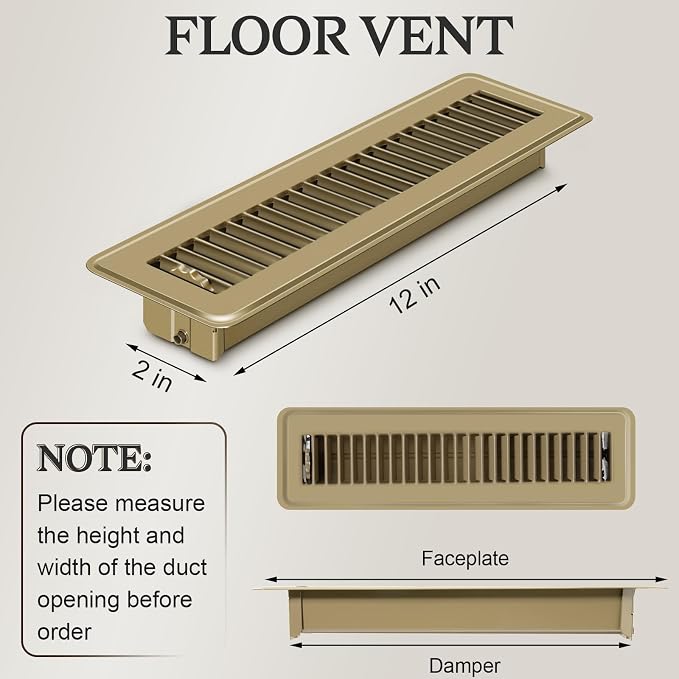 12 PCS Floor Vents Floor Registers 2x12 inch, Heavy Duty Metal Heat Air Vent Covers 2 X 12 with Rust Proof Finish for Home