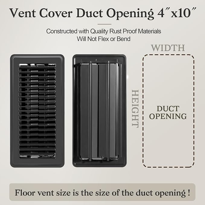 12 PCS Floor Vents Floor Registers 4x10 inch, Heavy Duty Metal Heat Air Vent Covers 4 X 10 with Rust Proof Finish for Home