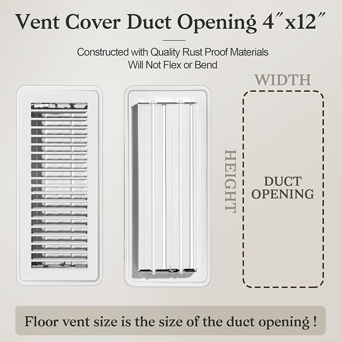 12 PCS Floor Vents Floor Registers 4x12 inch, Heavy Duty Metal Heat Air Vent Covers 4 X 12 with Rust Proof Finish for Home