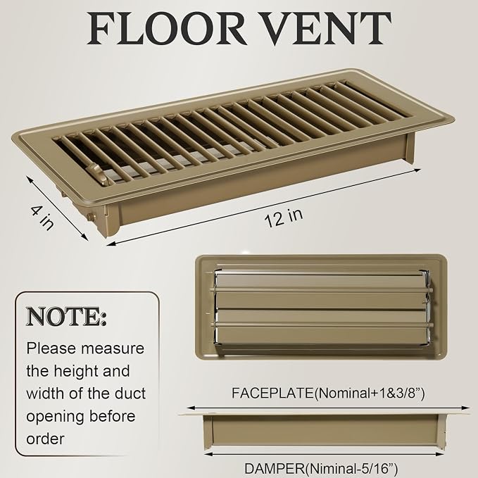 12 PCS Floor Vents Floor Registers 4x12 inch, Heavy Duty Metal Heat Air Vent Covers 4 X 12 with Rust Proof Finish for Home