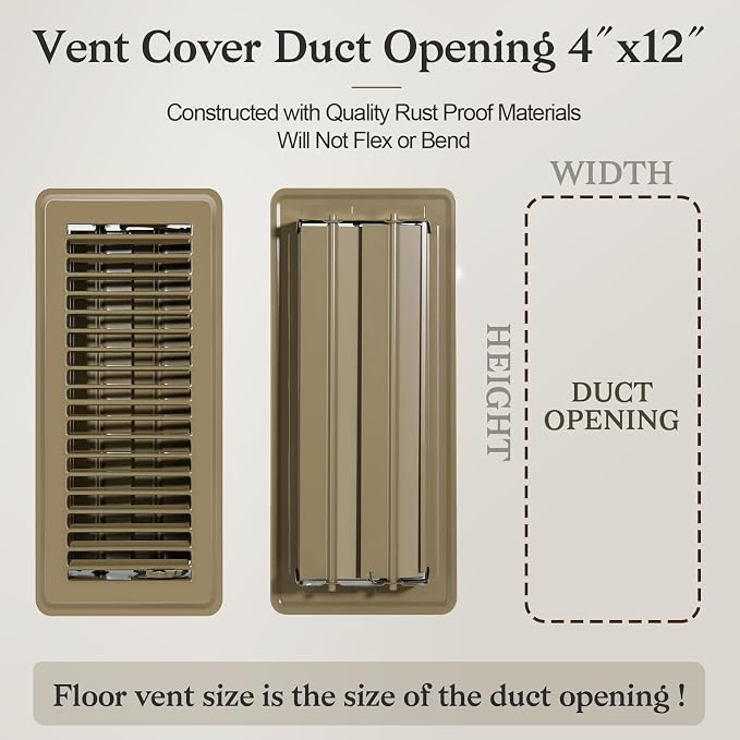 12 PCS Floor Vents Floor Registers 4x12 inch, Heavy Duty Metal Heat Air Vent Covers 4 X 12 with Rust Proof Finish for Home