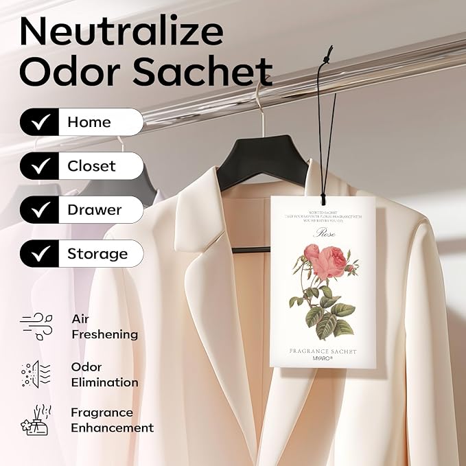 12 Pcs Rose Scented Sachets Long Lasting Room Air Freshener Odor Deodorizer Eliminating for Home Drawer Closet Clothes
