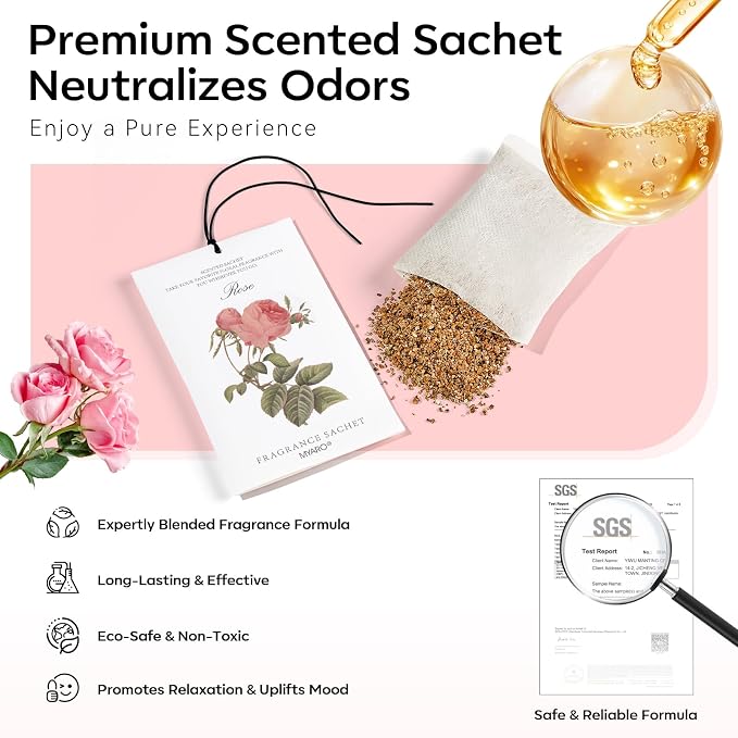 12 Pcs Rose Scented Sachets Long Lasting Room Air Freshener Odor Deodorizer Eliminating for Home Drawer Closet Clothes