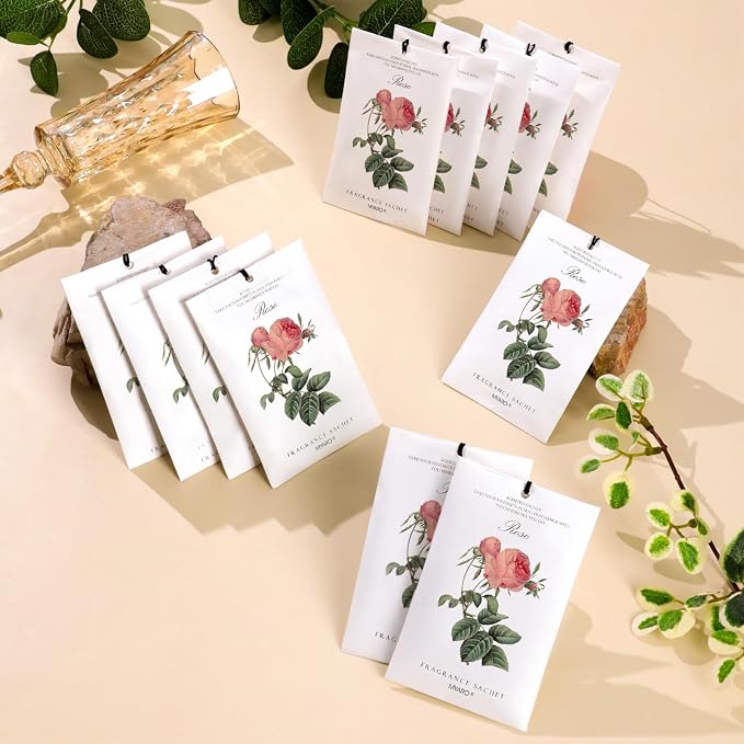 12 Pcs Rose Scented Sachets Long Lasting Room Air Freshener Odor Deodorizer Eliminating for Home Drawer Closet Clothes