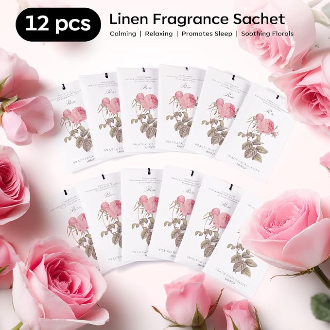 12 Pcs Rose Scented Sachets Long Lasting Room Air Freshener Odor Deodorizer Eliminating for Home Drawer Closet Clothes