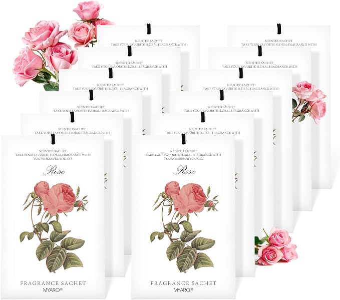 12 Pcs Rose Scented Sachets Long Lasting Room Air Freshener Odor Deodorizer Eliminating for Home Drawer Closet Clothes