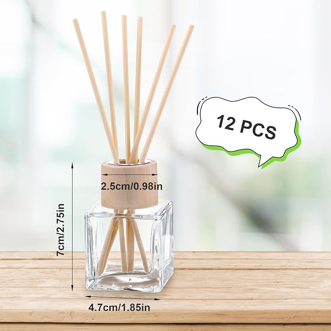 12 Set Reed Diffuser Bottle Empty Fragrance Glass Diffuser Bottles Refillable Diffuser Bottles Set with Wooden Caps Rattan