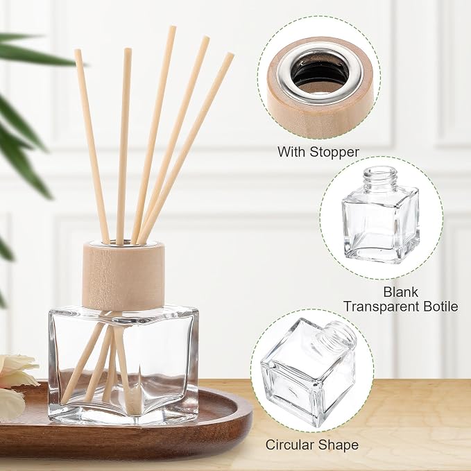 12 Set Reed Diffuser Bottle Empty Fragrance Glass Diffuser Bottles Refillable Diffuser Bottles Set with Wooden Caps Rattan