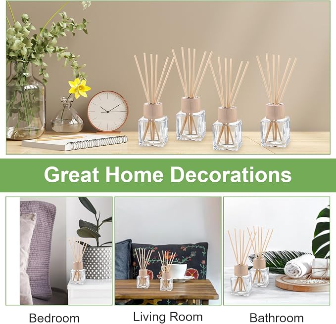 12 Set Reed Diffuser Bottle Empty Fragrance Glass Diffuser Bottles Refillable Diffuser Bottles Set with Wooden Caps Rattan