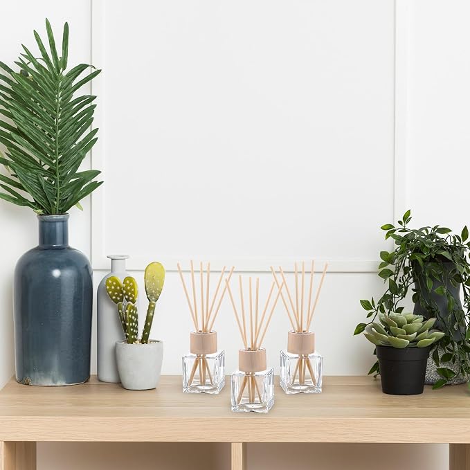 12 Set Reed Diffuser Bottle Empty Fragrance Glass Diffuser Bottles Refillable Diffuser Bottles Set with Wooden Caps Rattan