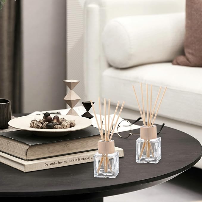 12 Set Reed Diffuser Bottle Empty Fragrance Glass Diffuser Bottles Refillable Diffuser Bottles Set with Wooden Caps Rattan