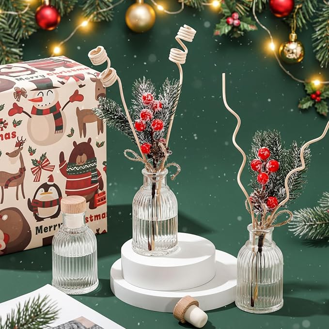 12 Sets Christmas Reed Diffuser Bottles Empty Essential Oil Glass Diffuser Bottles with Stoppers, Reed Sticks, alternate