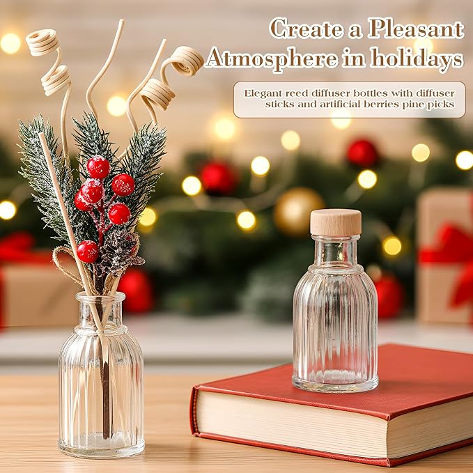 12 Sets Christmas Reed Diffuser Bottles Empty Essential Oil Glass Diffuser Bottles with Stoppers, Reed Sticks, alternate