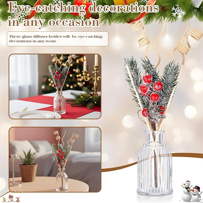 12 Sets Christmas Reed Diffuser Bottles Empty Essential Oil Glass Diffuser Bottles with Stoppers, Reed Sticks, alternate