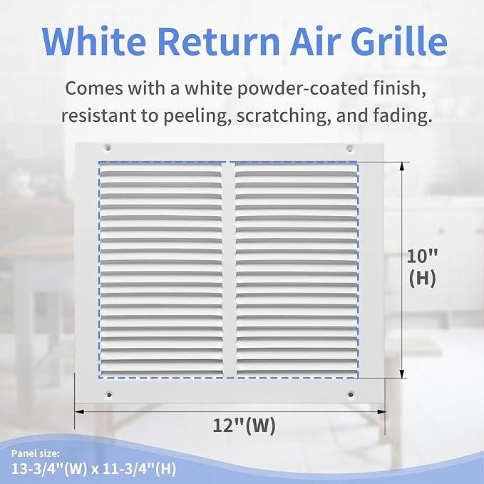 12"W x 10"H [Duct Opening Size] Steel Return Air Grille, Air Return Vent Cover for Ceiling and Sidewall - HVAC Air Vent