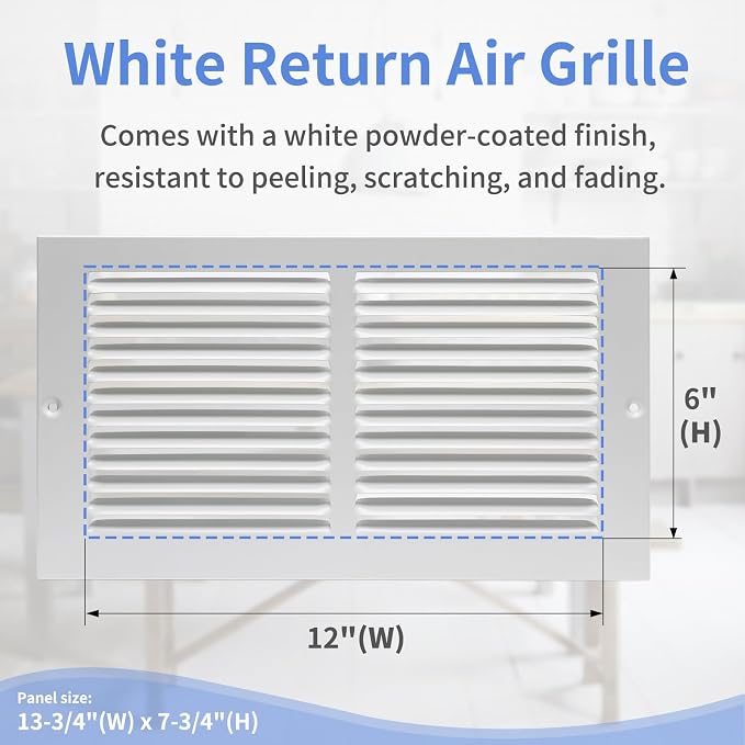 12"W x 6"H [Duct Opening Size] Steel Return Air Grille, Air Return Vent Cover for Ceiling and Sidewall - HVAC Air Vent Covers