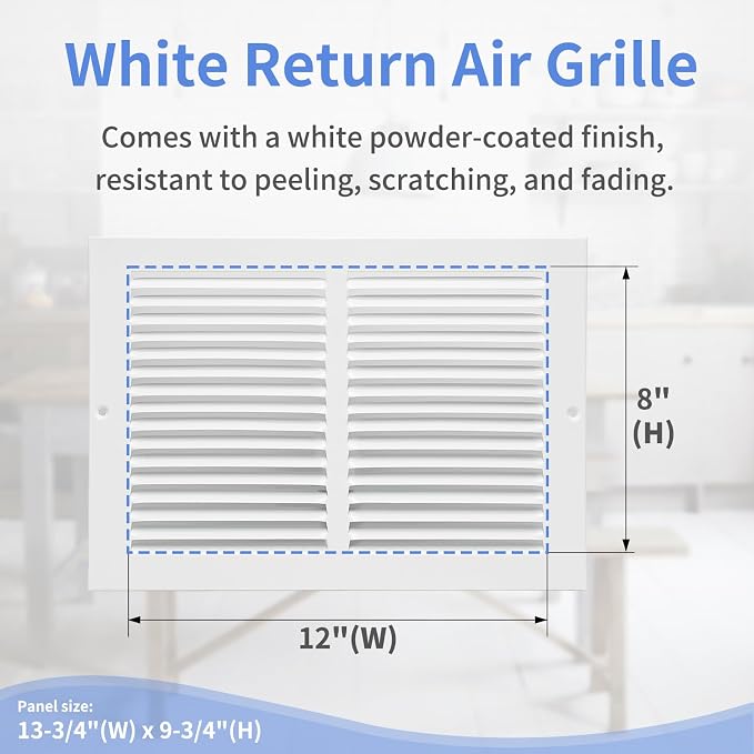 12"W x 8"H [Duct Opening Size] Steel Return Air Grille, Air Return Vent Cover for Ceiling and Sidewall - HVAC Air Vent Covers