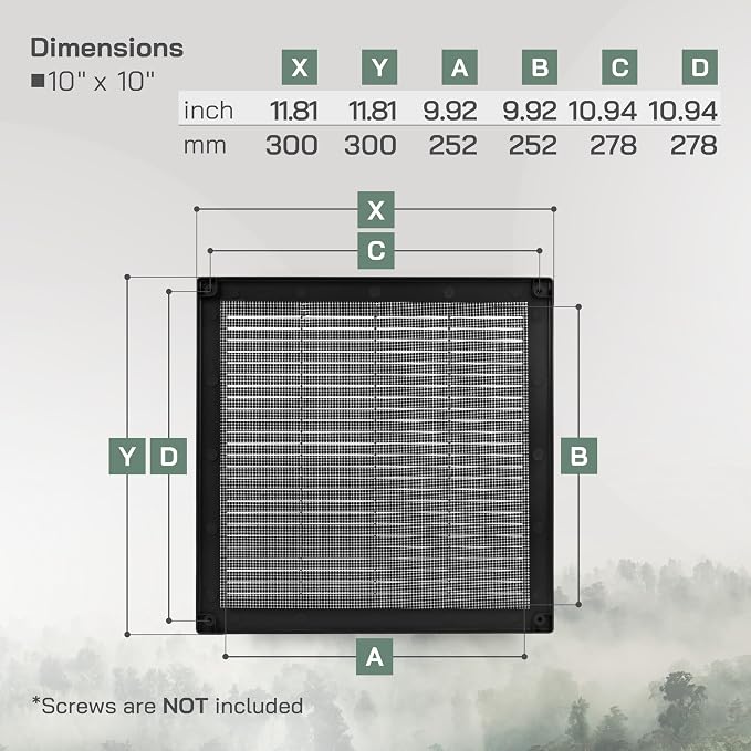 12'' x 12'' Inch Black Soffit Vent Cover - Pack of 100 - Flat Square Air Vent Louver - Grille Cover, alternate product view 2
