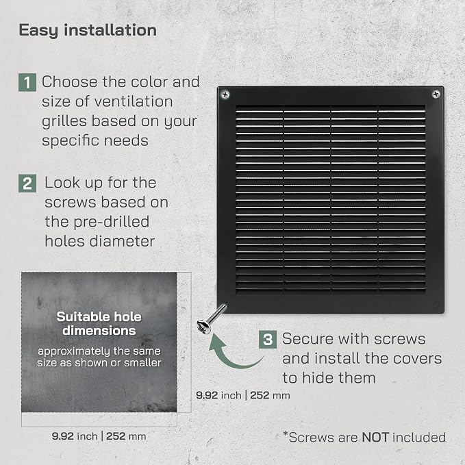 12'' x 12'' Inch Black Soffit Vent Cover - Pack of 100 - Flat Square Air Vent Louver - Grille Cover, alternate product view 4
