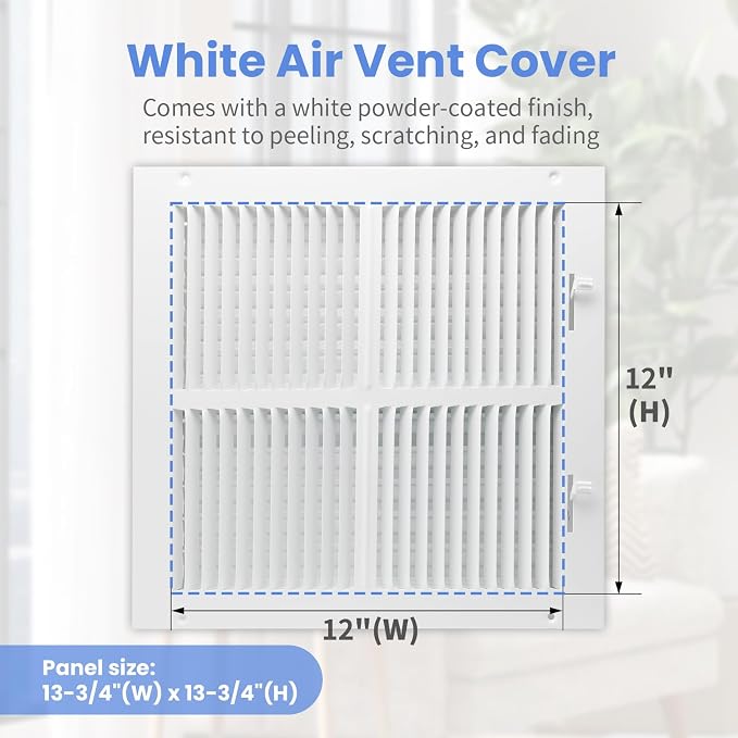 12 x 12 Inch [Duct Opening] Air Vent Covers for Wall or Ceiling - High Airflow 2 Way Steel Ventilation, alternate view 2