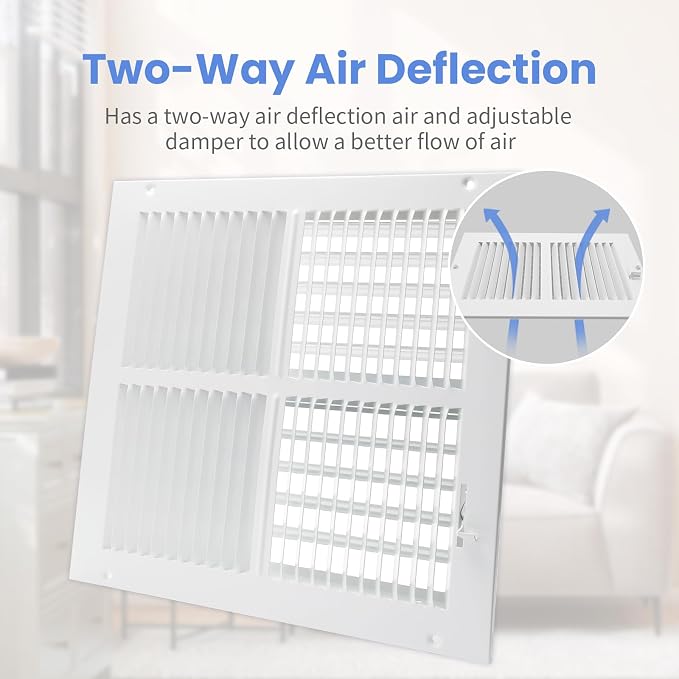 12 x 12 Inch [Duct Opening] Air Vent Covers for Wall or Ceiling - High Airflow 2 Way Steel Ventilation, alternate view 4