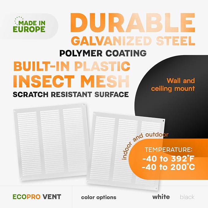 12 x 12 Inch (External Size) White Galvanized Steel Return Air Register Vent Cover, AC Vent Cover, Dryer Vent Cover Outside &