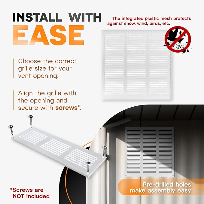12 x 12 Inch (External Size) White Galvanized Steel Return Air Register Vent Cover, AC Vent Cover, Dryer Vent Cover Outside &