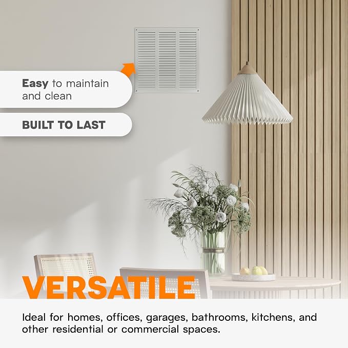 12 x 12 Inch (External Size) White Galvanized Steel Return Air Register Vent Cover, AC Vent Cover, Dryer Vent Cover Outside &