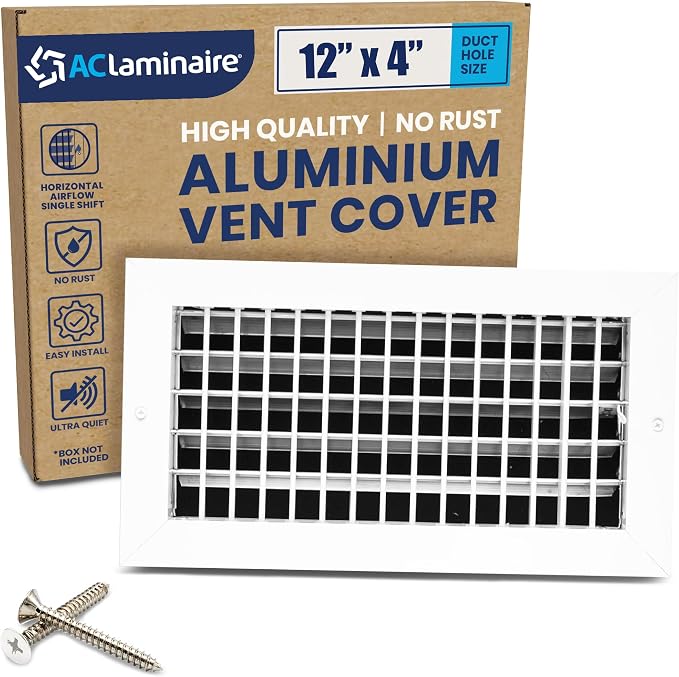 12" x 4" (Duct Opening) Register Vent Cover – Adjustable Single Deflection Aluminum HVAC Grille for Heater