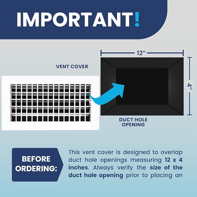 12" x 4" (Duct Opening) Register Vent Cover – Adjustable Single Deflection Aluminum HVAC Grille for Heater, alternate view 4
