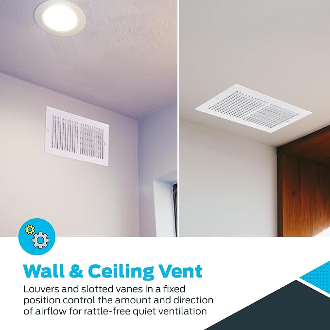 12 x 6 Inch (Duct Opening) Air Vent Cover for Wall or Ceiling, Two-Way Ventilation Register, Solid Steel HVAC, alternate view