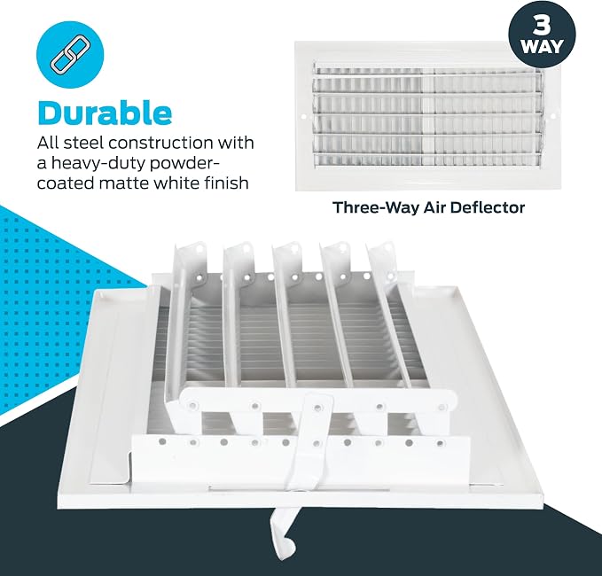12 x 6 Inch (Duct Opening) Air Vent Cover for Wall or Ceiling, Two-Way Ventilation Register, Solid Steel HVAC, alternate view
