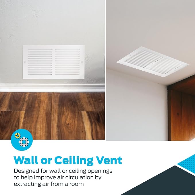 12 x 6 Inch (Duct Opening) Return Air Vent Cover for Wall or Ceiling, Solid Steel Return Air Grille, HVAC Vent Cover, White