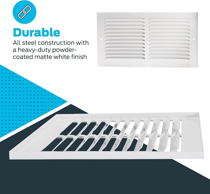12 x 6 Inch (Duct Opening) Return Air Vent Cover for Wall or Ceiling, Solid Steel Return Air Grille, HVAC Vent Cover, White